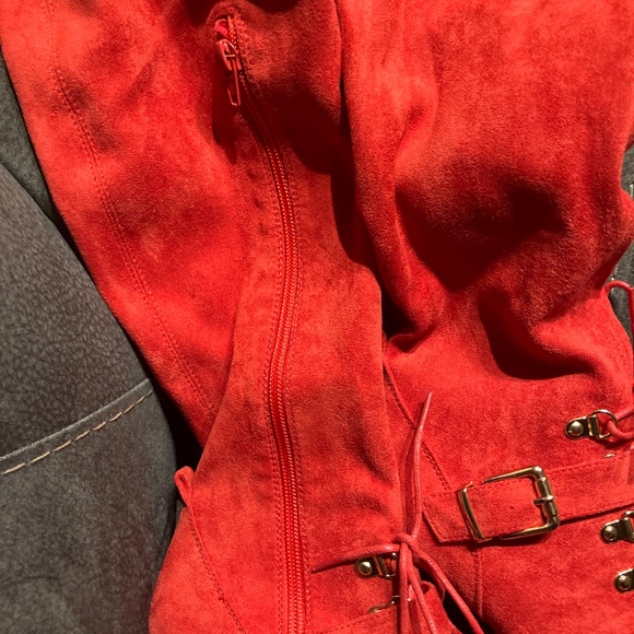 Thigh High Heeled Woman’s Red Suede Boots Size7 - Picture 3 of 12